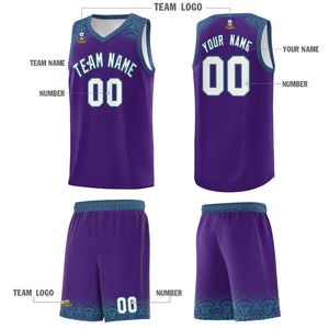 Custom Purple Aqua Personalized Indians Print Sets Sports Uniform Basketball Jersey