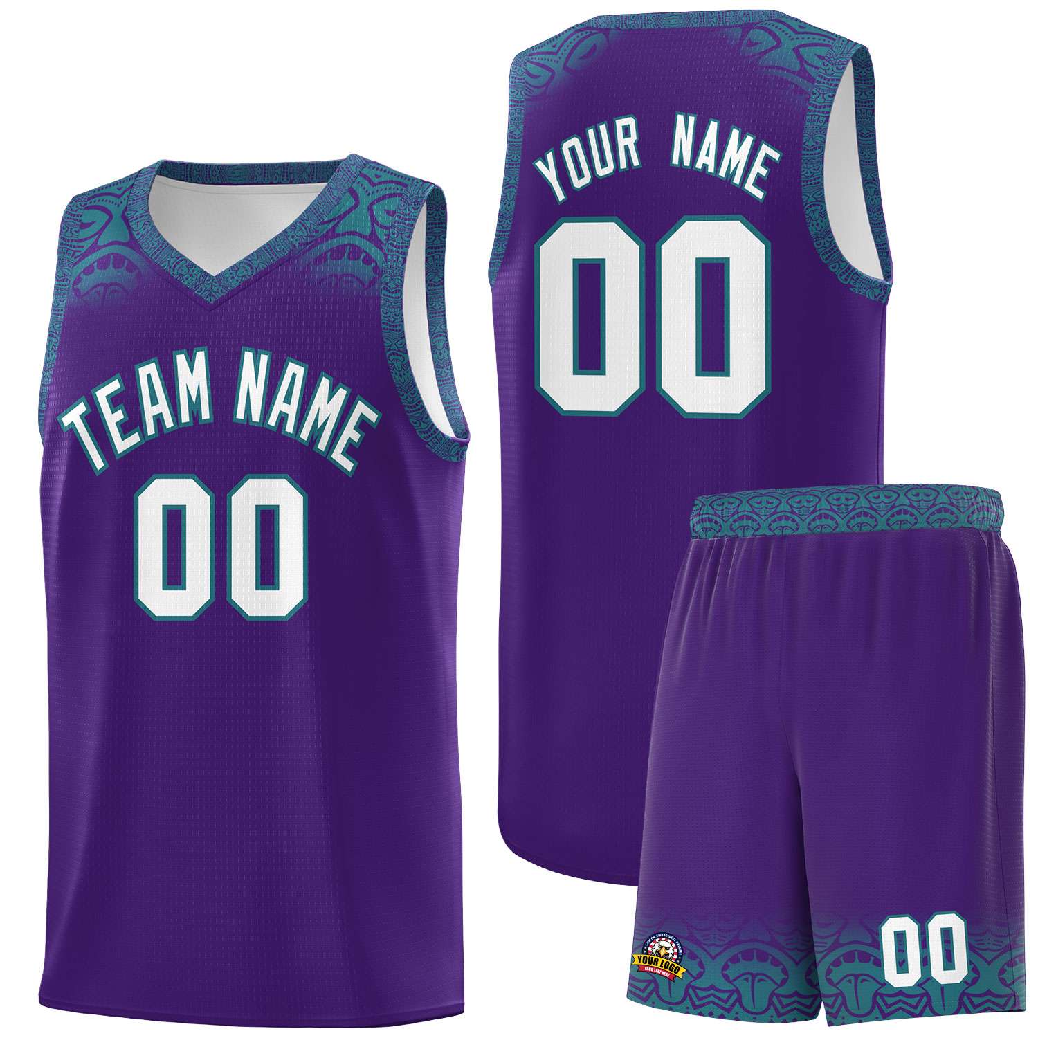 Custom Purple Aqua Personalized Indians Print Sets Sports Uniform Basketball Jersey