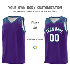 Custom Purple Aqua Personalized Indians Print Sets Sports Uniform Basketball Jersey