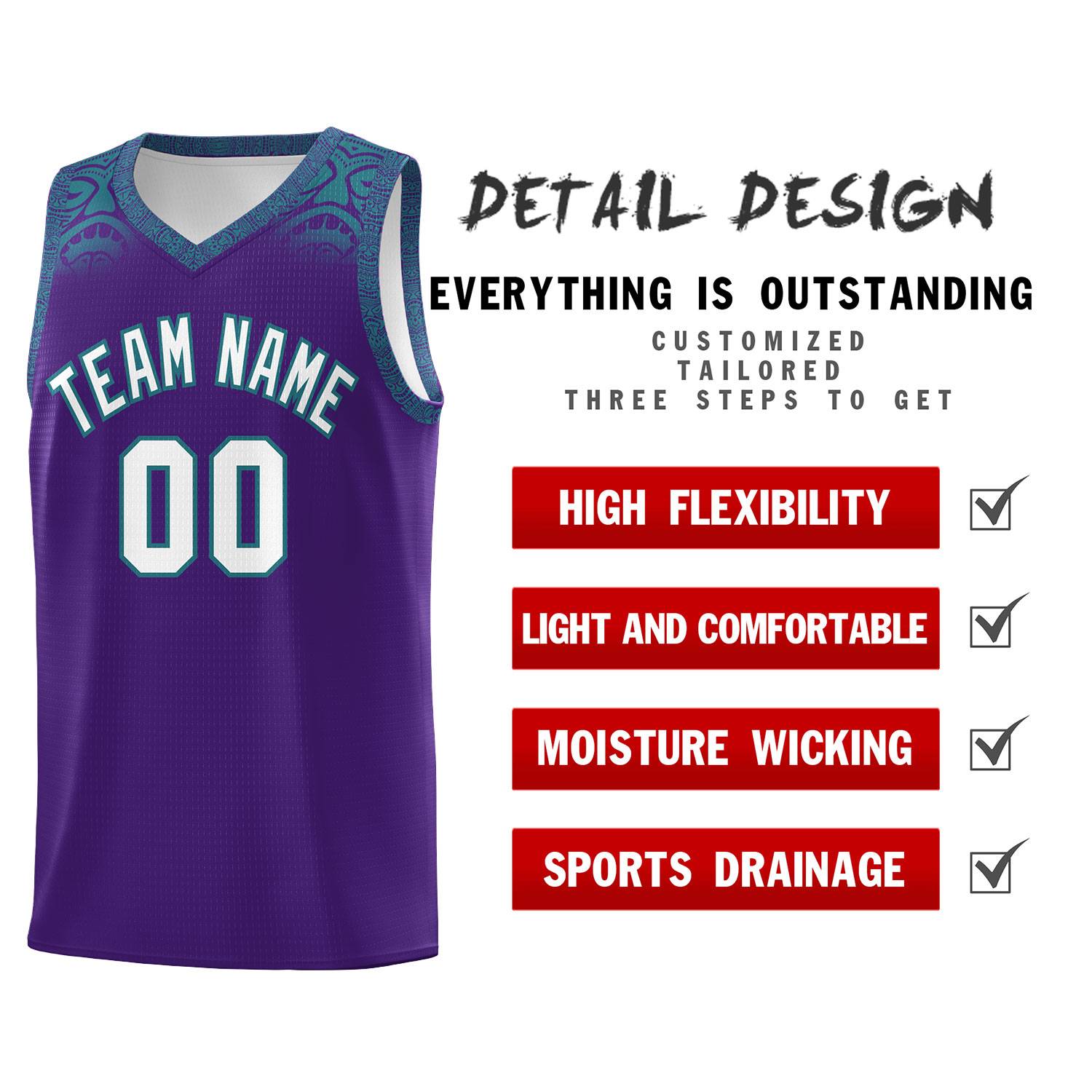 Custom Purple Aqua Personalized Indians Print Sets Sports Uniform Basketball Jersey