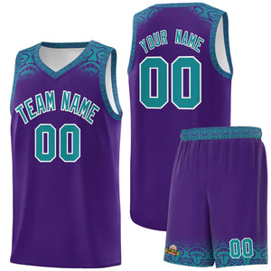 Custom Purple Aqua Personalized Indians Print Sets Sports Uniform Basketball Jersey