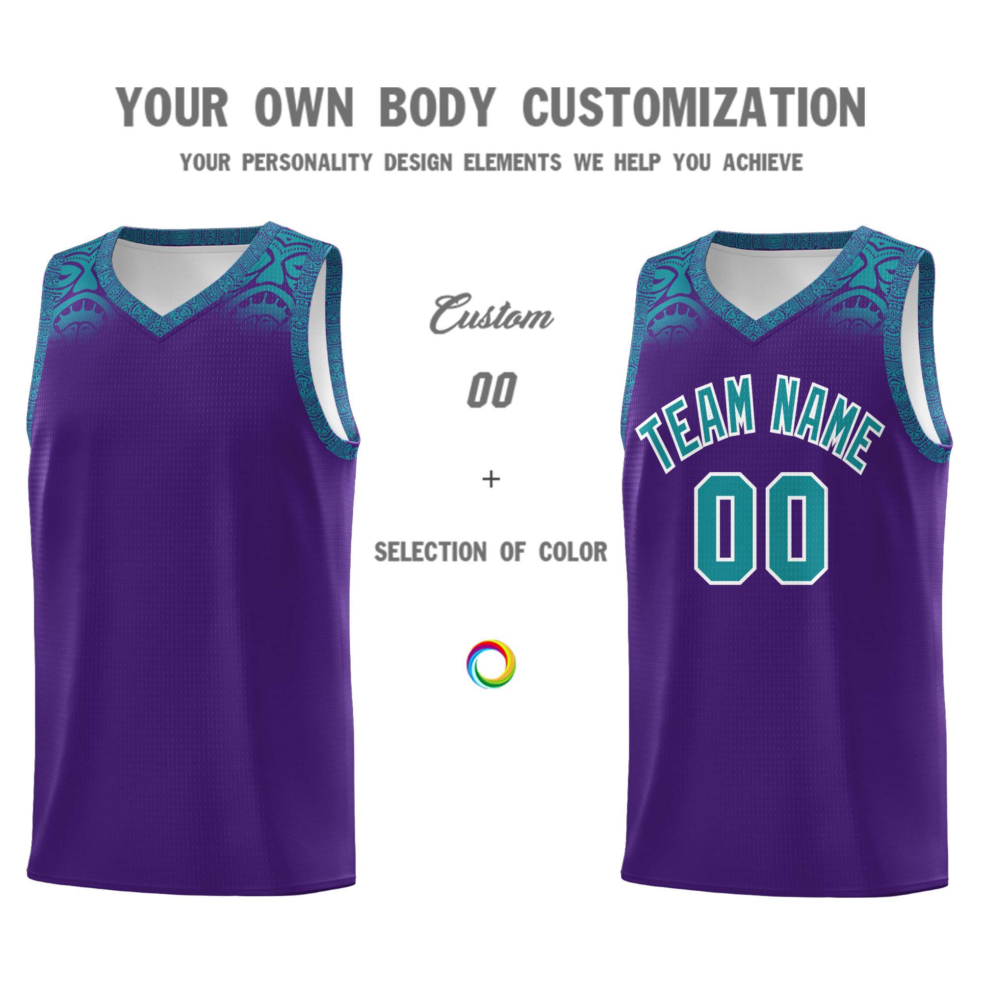 Custom Purple Aqua Personalized Indians Print Sets Sports Uniform Basketball Jersey