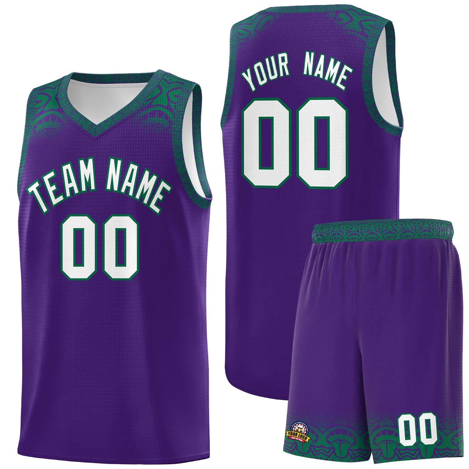 Custom Purple Kelly Green Personalized Indians Print Sets Sports Uniform Basketball Jersey