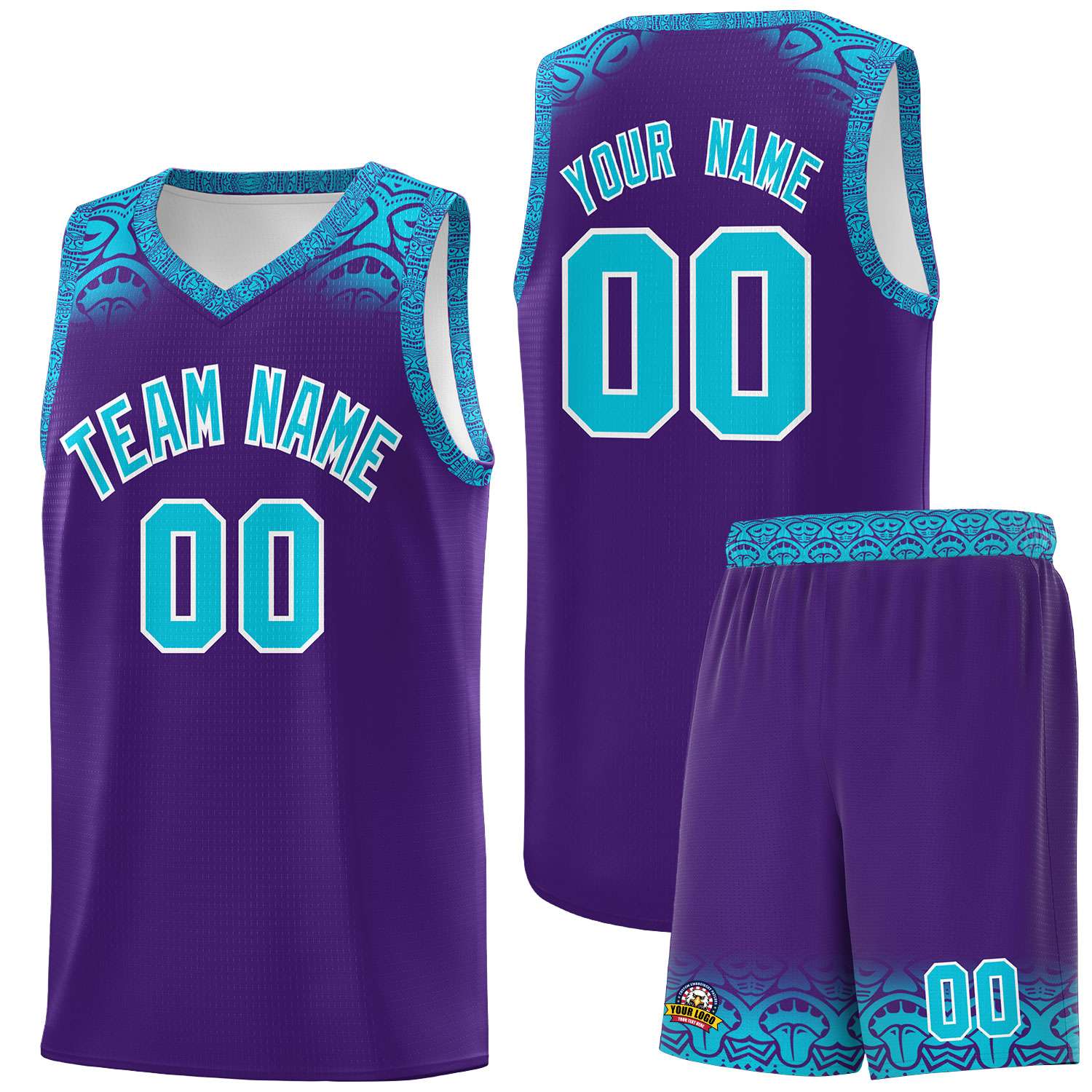 Custom Purple Sky Blue Personalized Indians Print Sets Sports Uniform Basketball Jersey