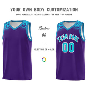 Custom Purple Sky Blue Personalized Indians Print Sets Sports Uniform Basketball Jersey