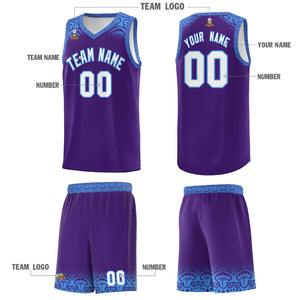 Custom Purple Powder Blue Personalized Indians Print Sets Sports Uniform Basketball Jersey