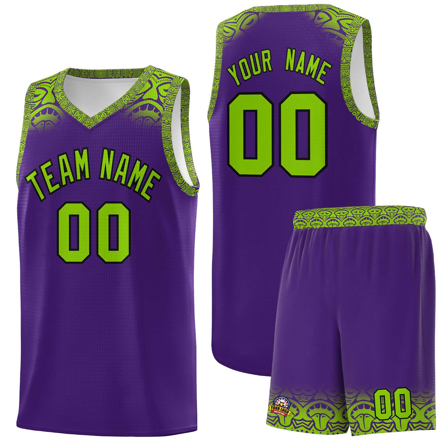 Custom Purple Green Personalized Indians Print Sets Sports Uniform Basketball Jersey