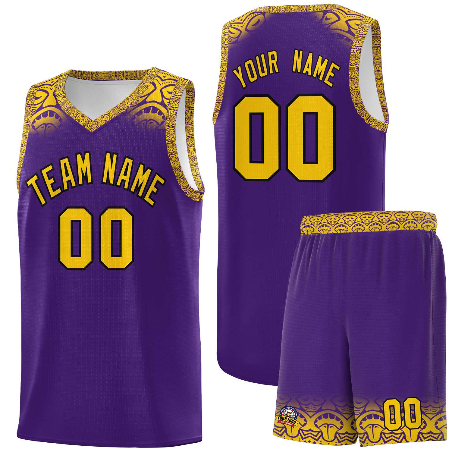 Custom Purple Gold Personalized Indians Print Sets Sports Uniform Basketball Jersey