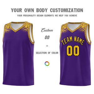 Custom Purple Gold Personalized Indians Print Sets Sports Uniform Basketball Jersey