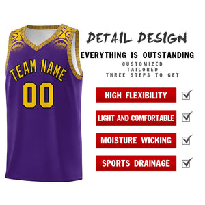 Custom Purple Gold Personalized Indians Print Sets Sports Uniform Basketball Jersey