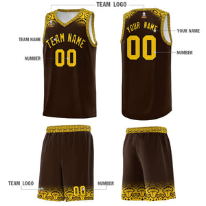 Custom Brown Gold Personalized Indians Print Sets Sports Uniform Basketball Jersey