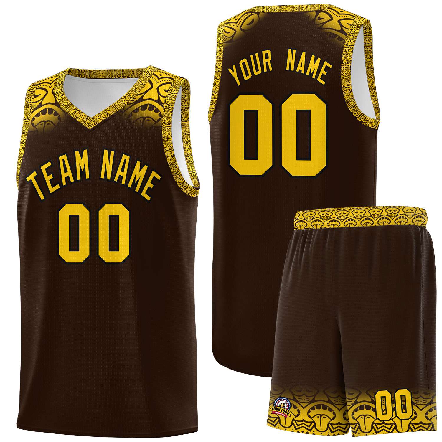 Custom Brown Gold Personalized Indians Print Sets Sports Uniform Basketball Jersey