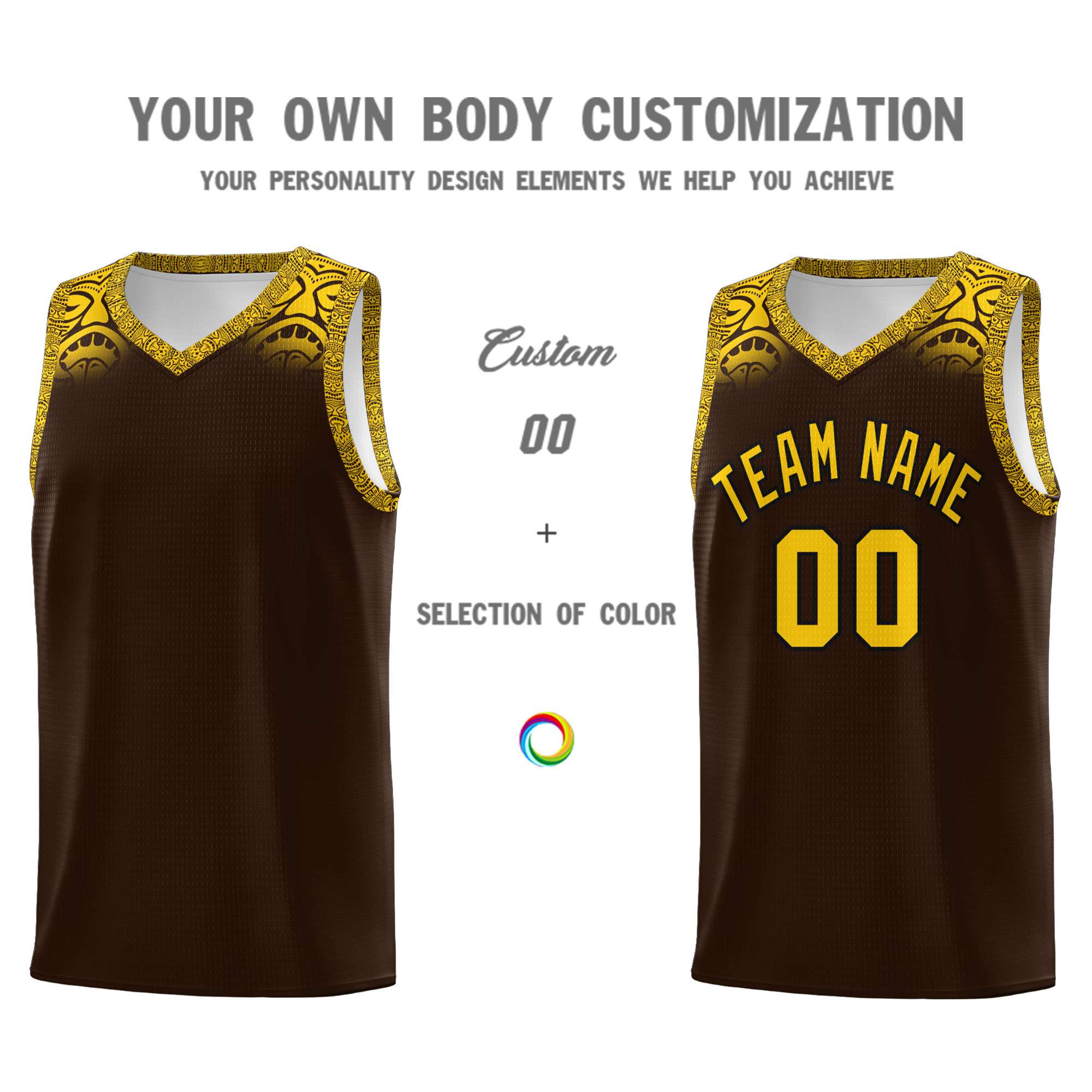 Custom Brown Gold Personalized Indians Print Sets Sports Uniform Basketball Jersey