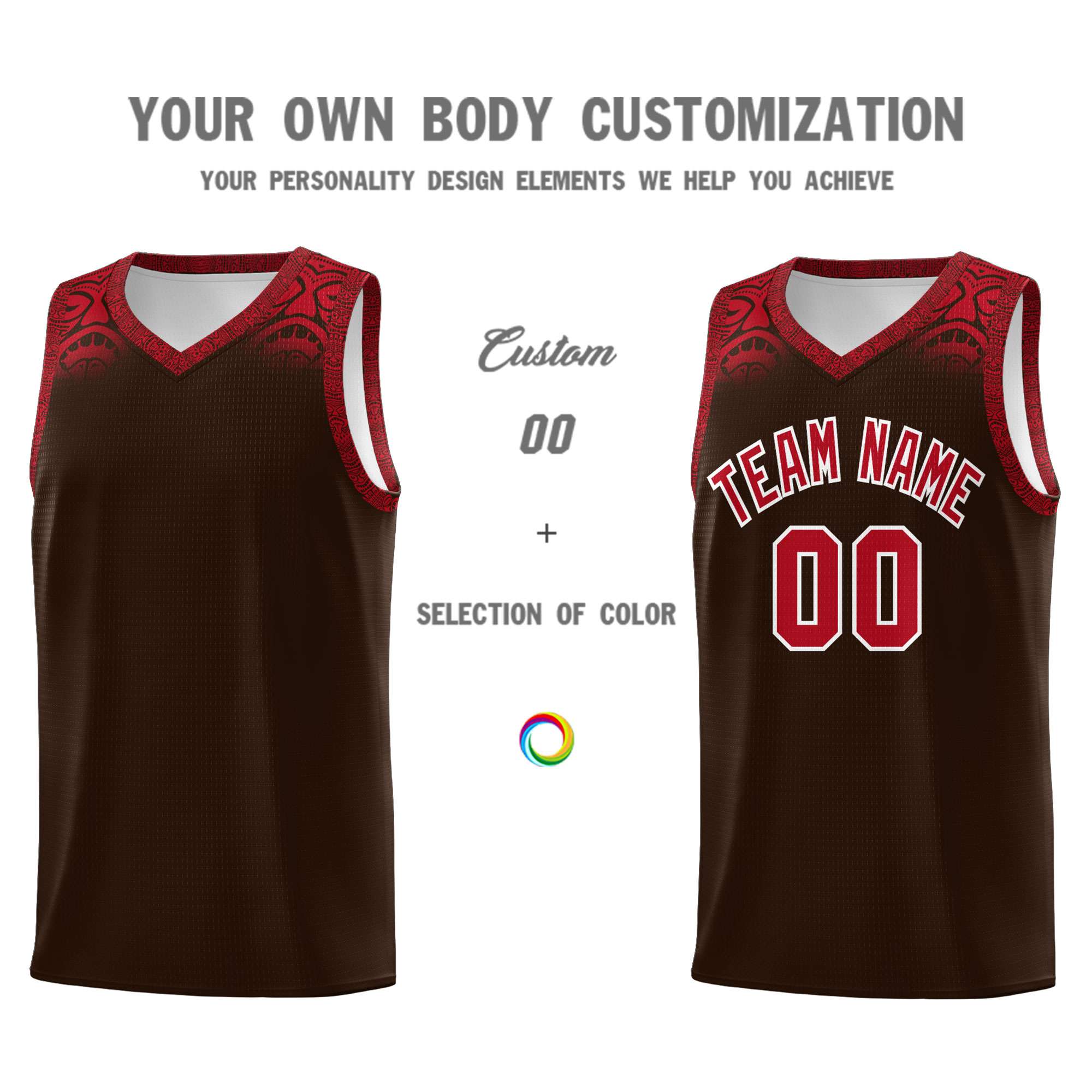 Custom Brown Red Personalized Indians Print Sets Sports Uniform Basketball Jersey