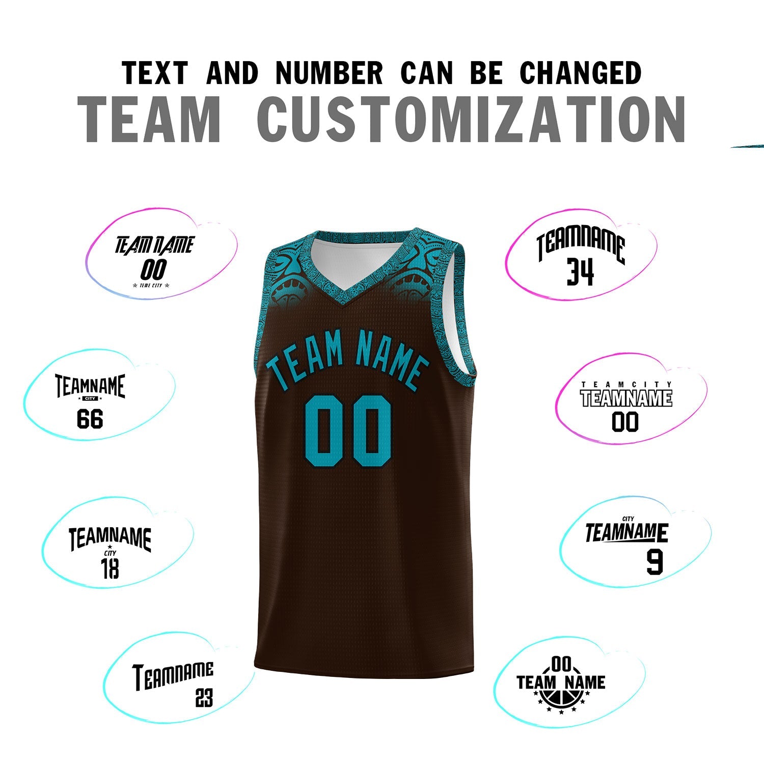 Custom Brown Teal Personalized Indians Print Sets Sports Uniform Basketball Jersey