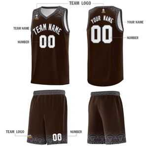 Custom Brown Dark Gray Personalized Indians Print Sets Sports Uniform Basketball Jersey