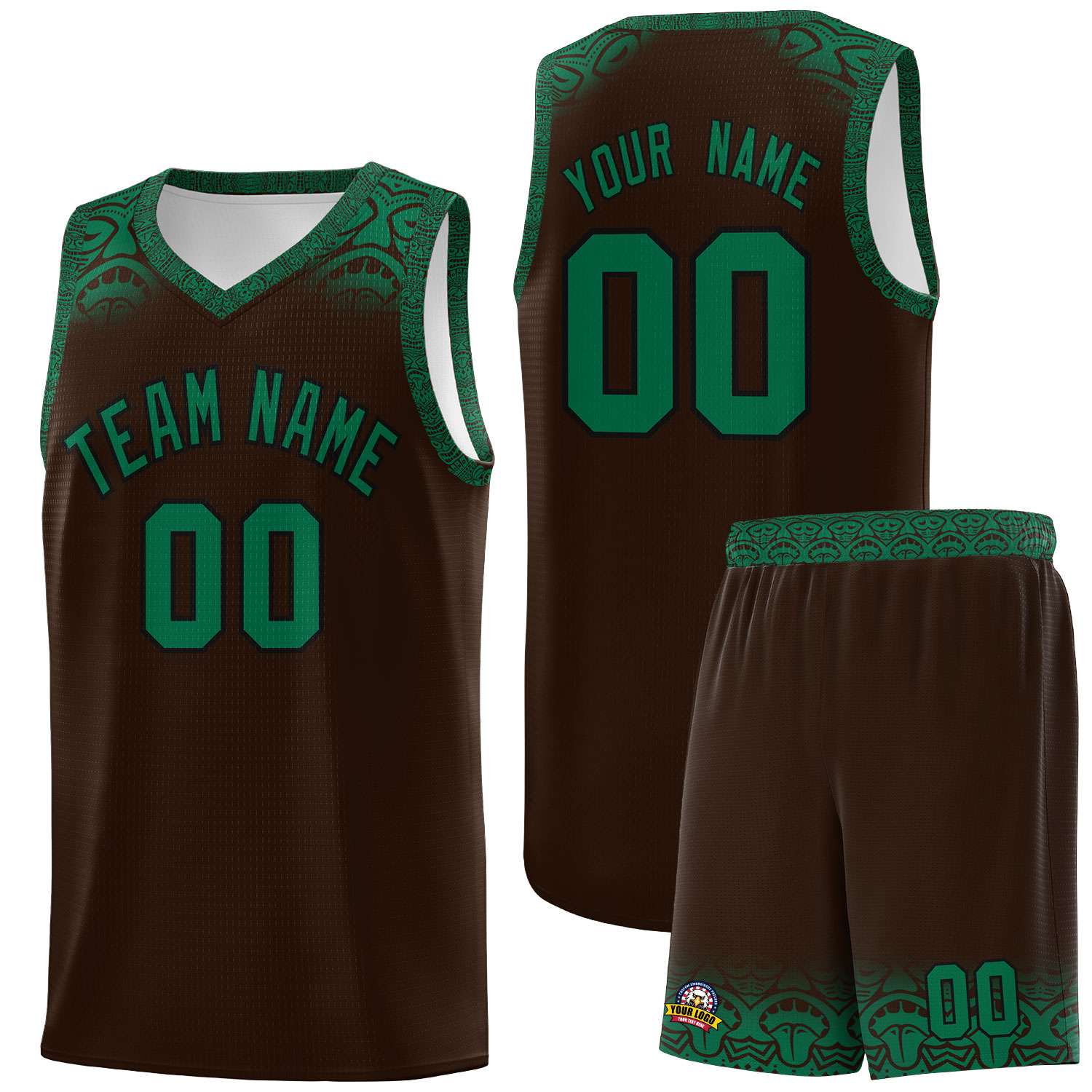 Custom Brown Kelly Green Personalized Indians Print Sets Sports Uniform Basketball Jersey