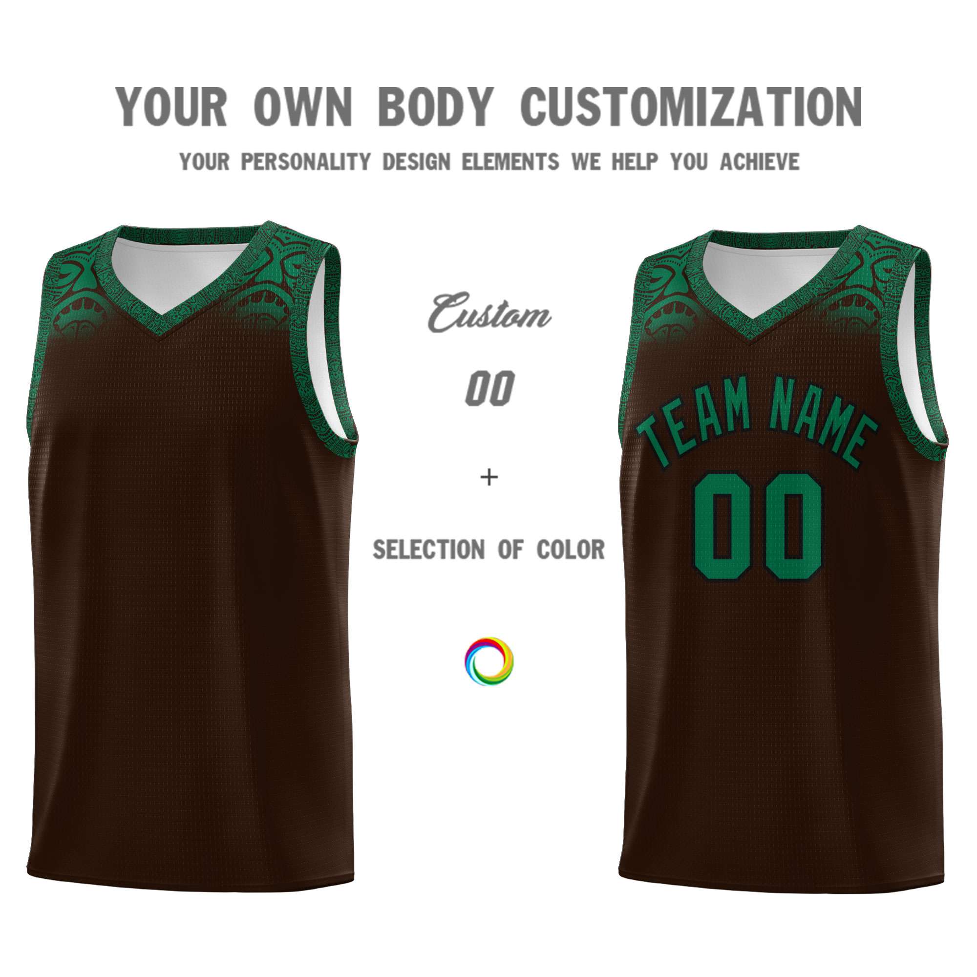 Custom Brown Kelly Green Personalized Indians Print Sets Sports Uniform Basketball Jersey