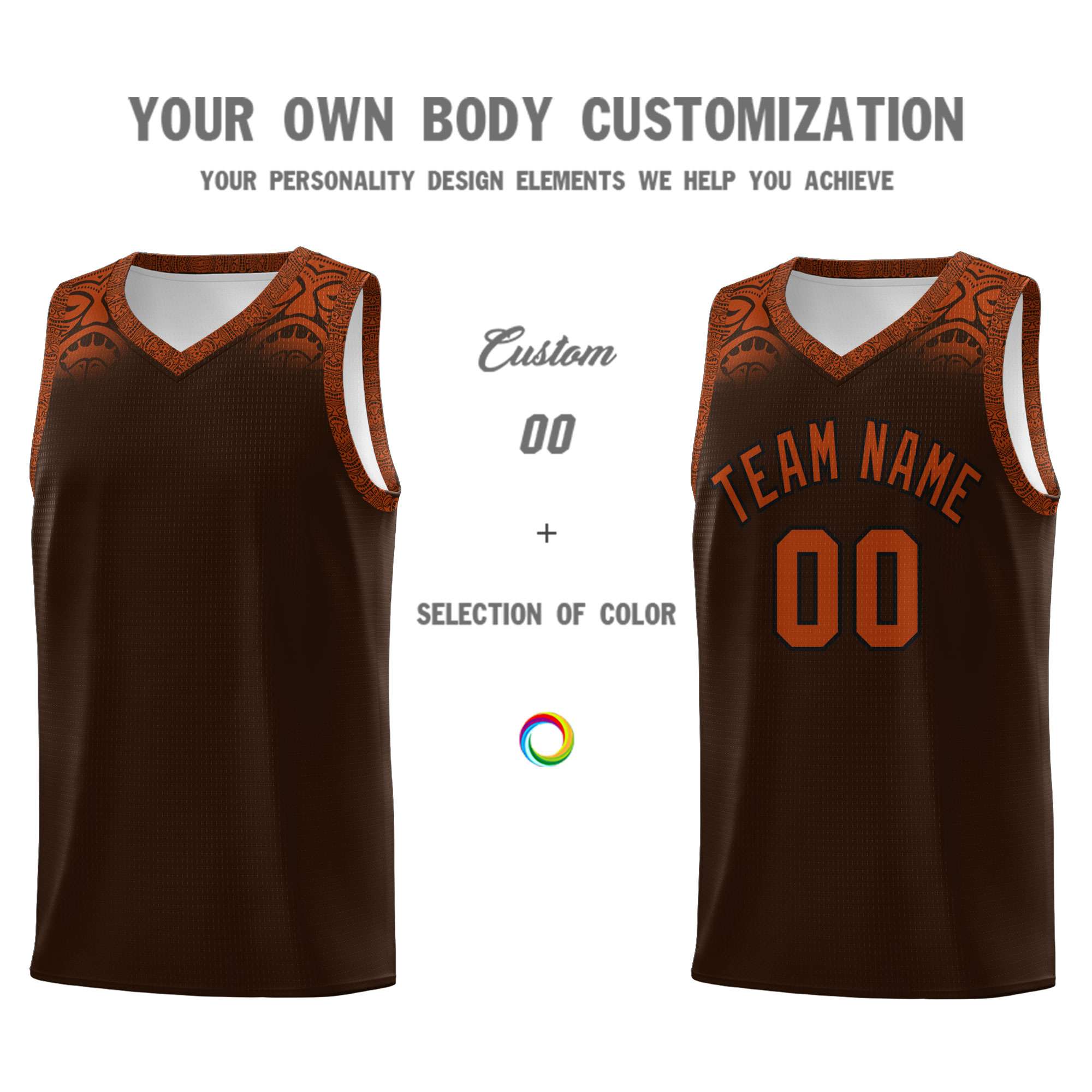 Custom Brown Texas Orange Personalized Indians Print Sets Sports Uniform Basketball Jersey