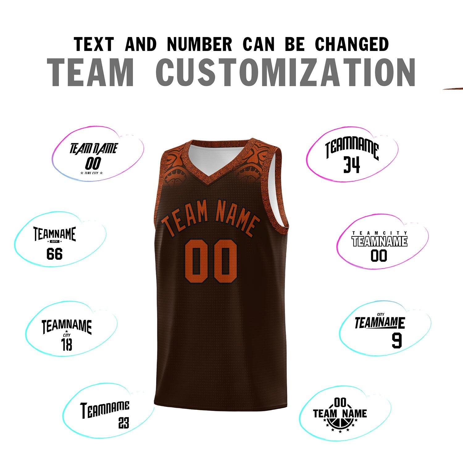 Custom Brown Texas Orange Personalized Indians Print Sets Sports Uniform Basketball Jersey