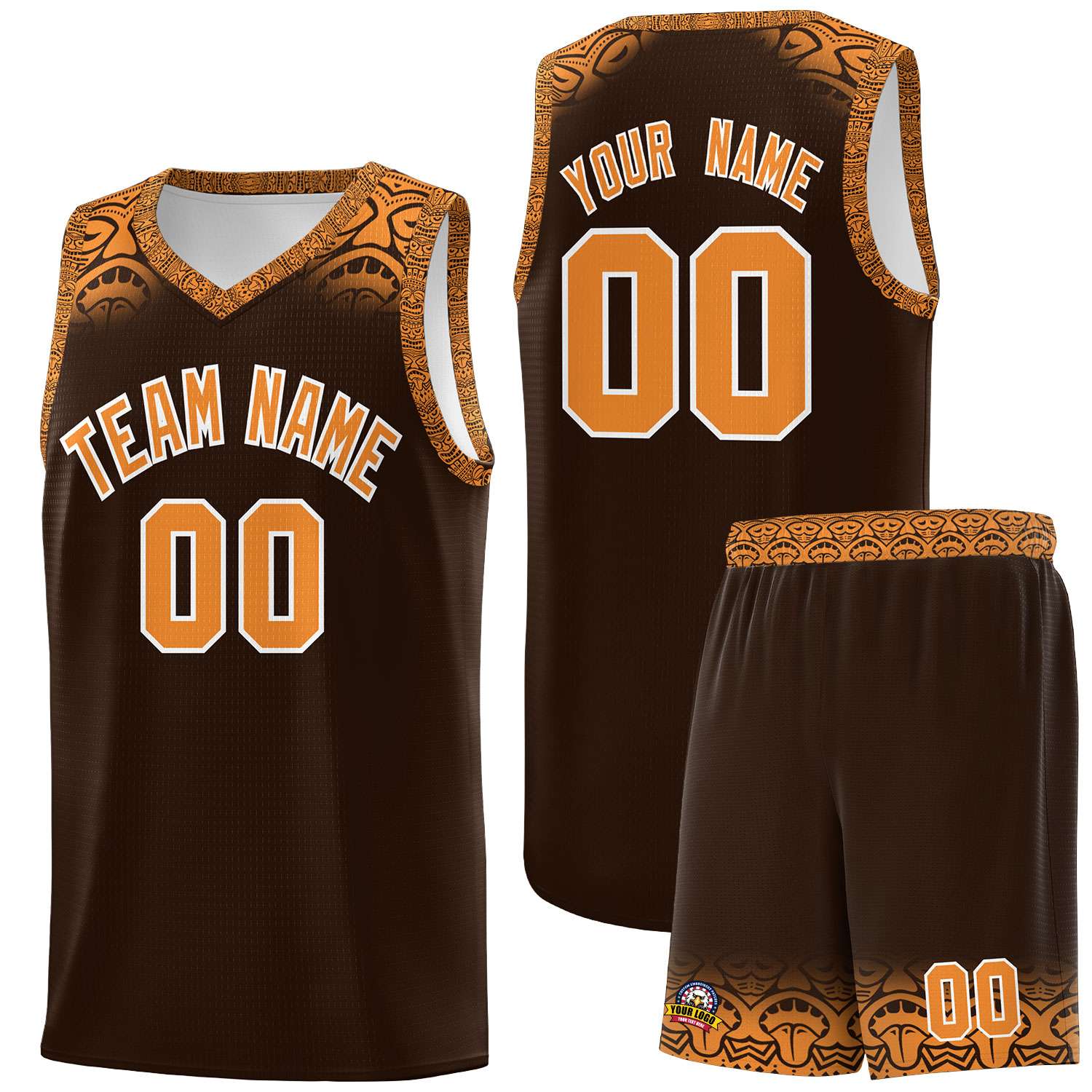 Custom Brown Orange Personalized Indians Print Sets Sports Uniform Basketball Jersey