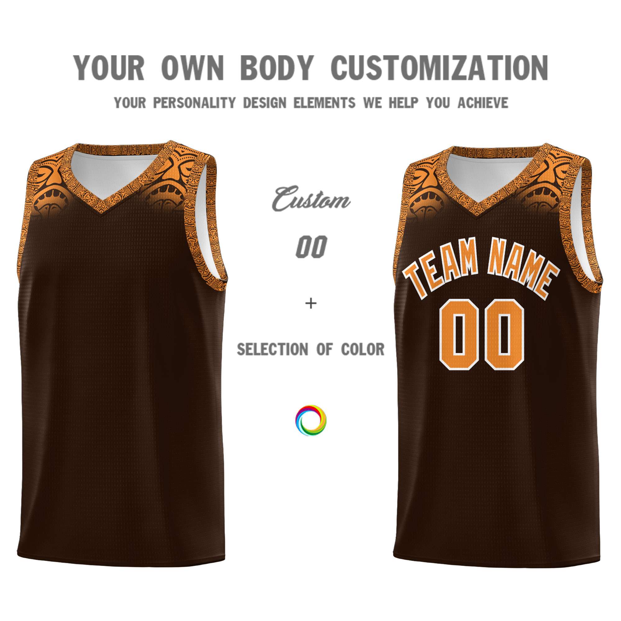 Custom Brown Orange Personalized Indians Print Sets Sports Uniform Basketball Jersey