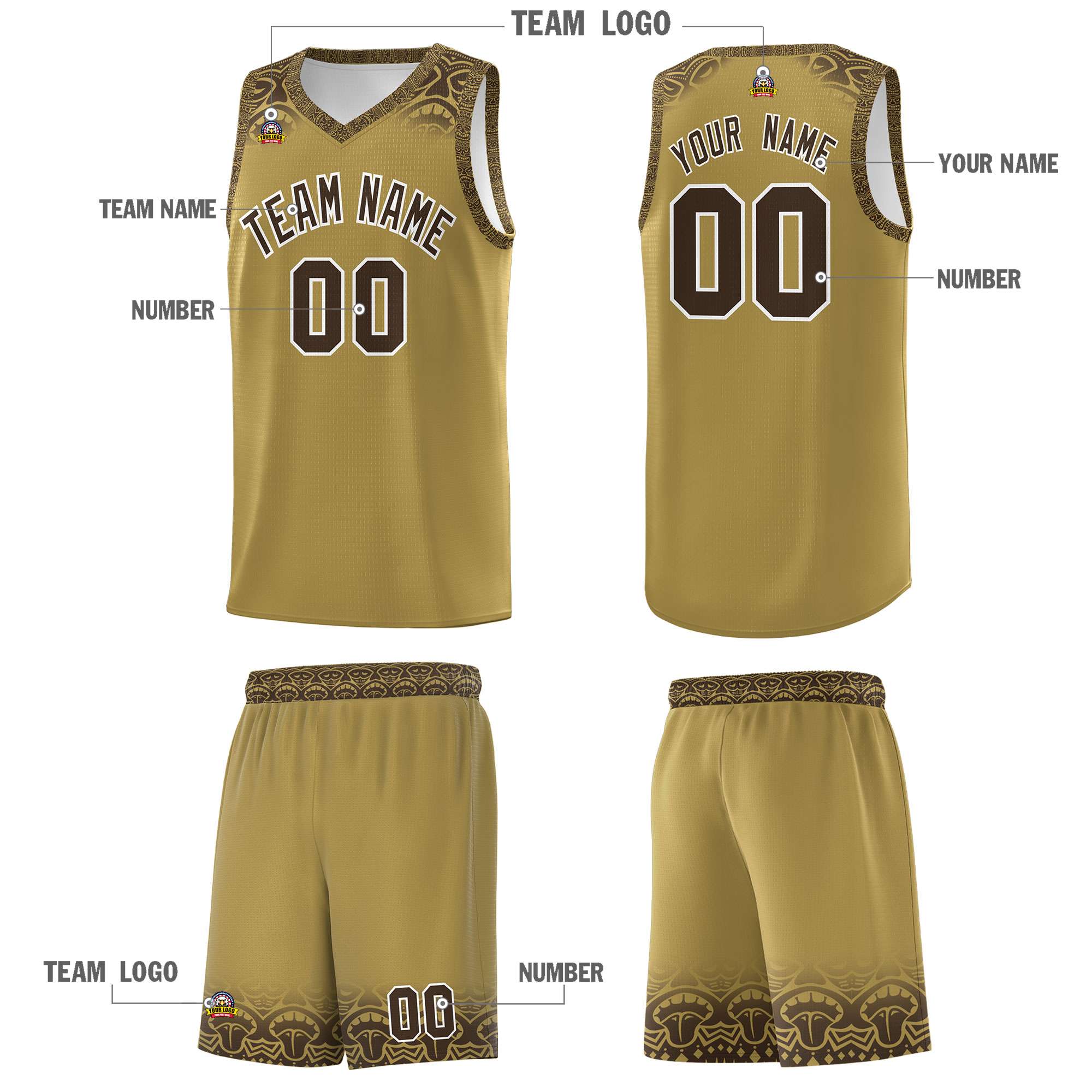 Custom Desert Yellow Brown Personalized Indians Print Sets Sports Uniform Basketball Jersey