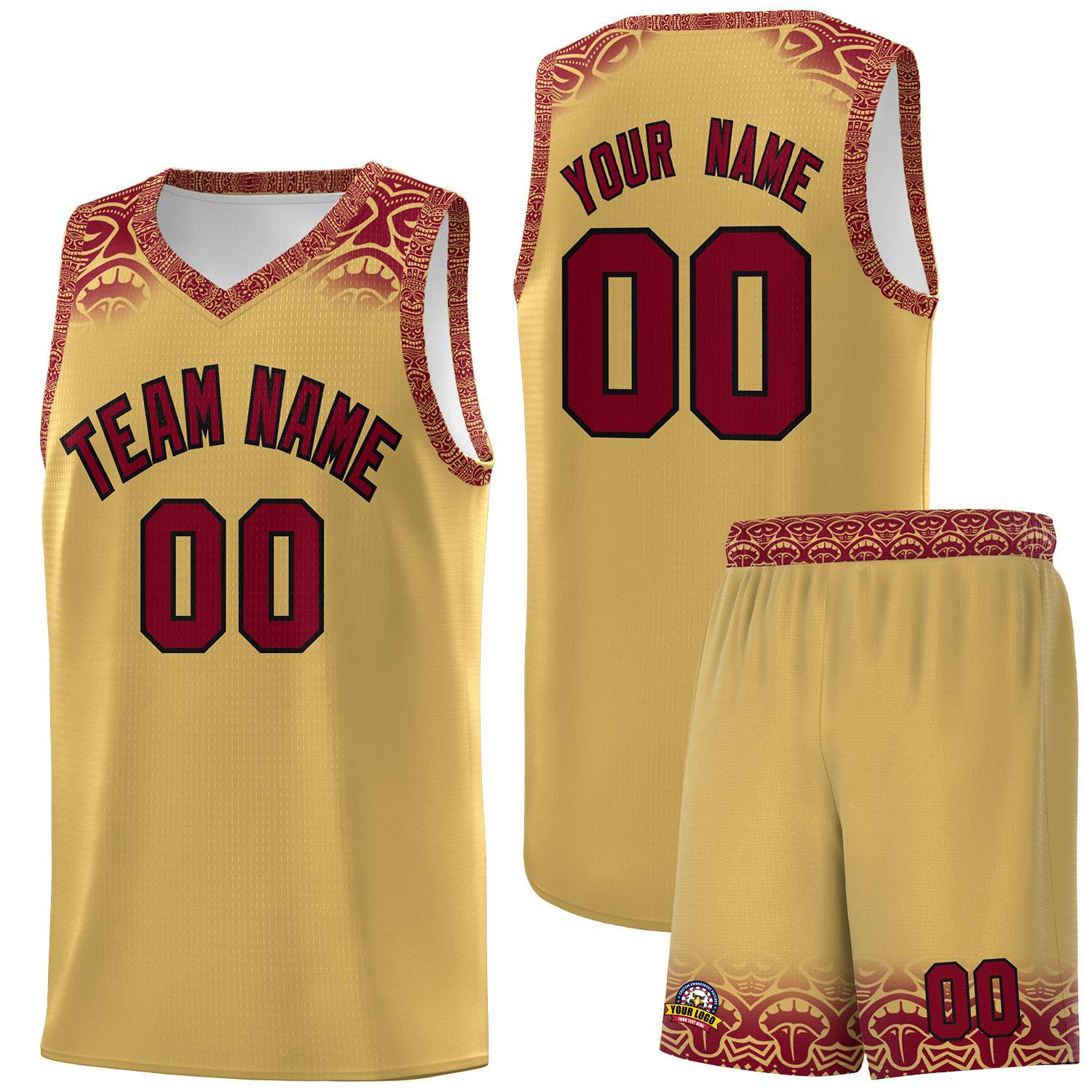 Custom Khaki Crimson Personalized Indians Print Sets Sports Uniform Basketball Jersey