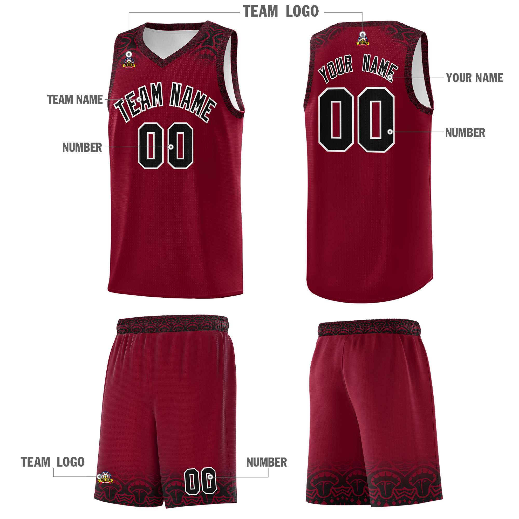 Custom Crimson Black Personalized Indians Print Sets Sports Uniform Basketball Jersey