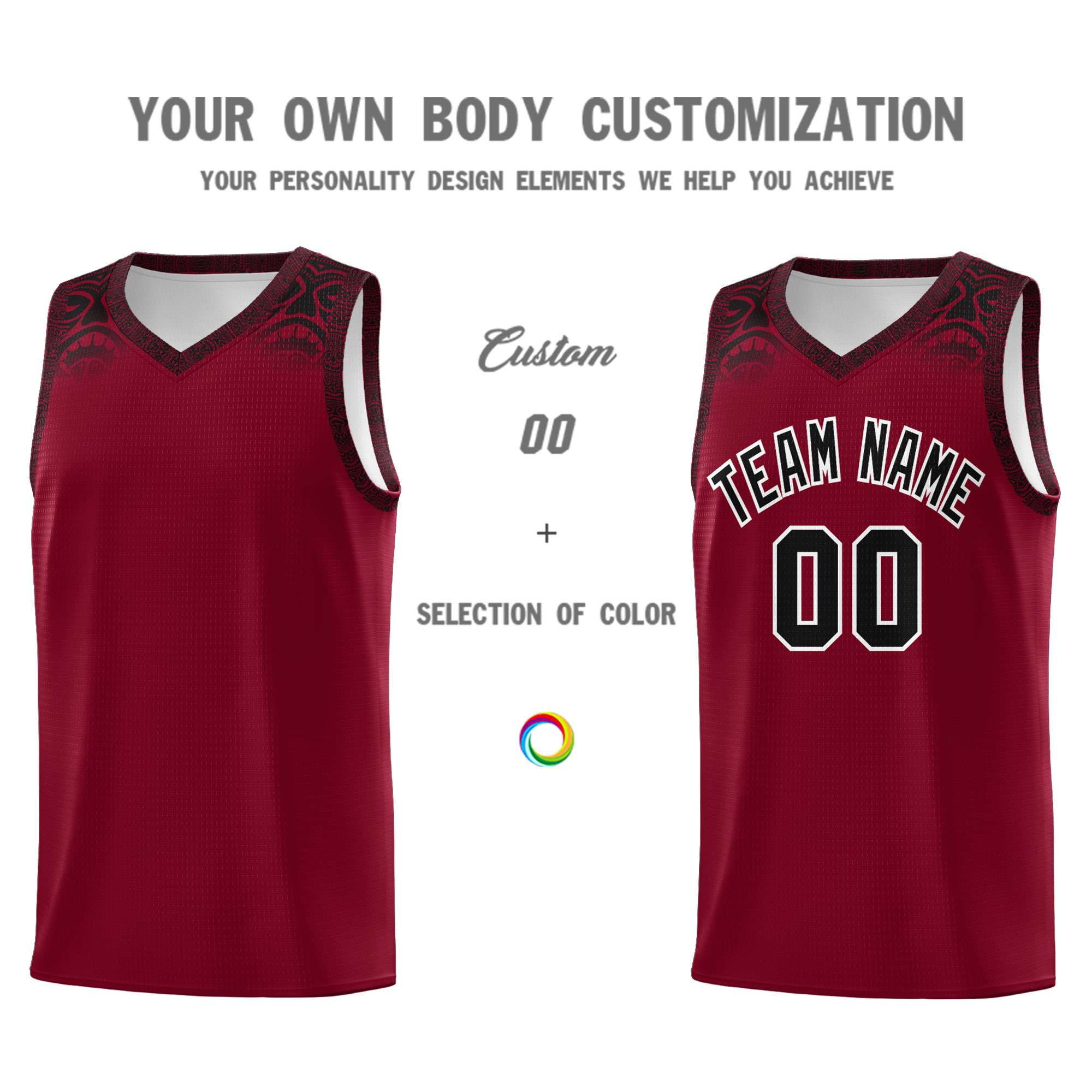 Custom Crimson Black Personalized Indians Print Sets Sports Uniform Basketball Jersey