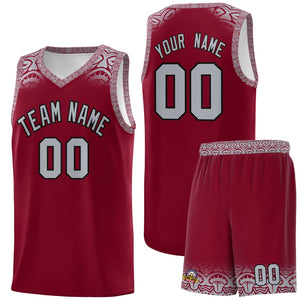 Custom Crimson Gray Personalized Indians Print Sets Sports Uniform Basketball Jersey