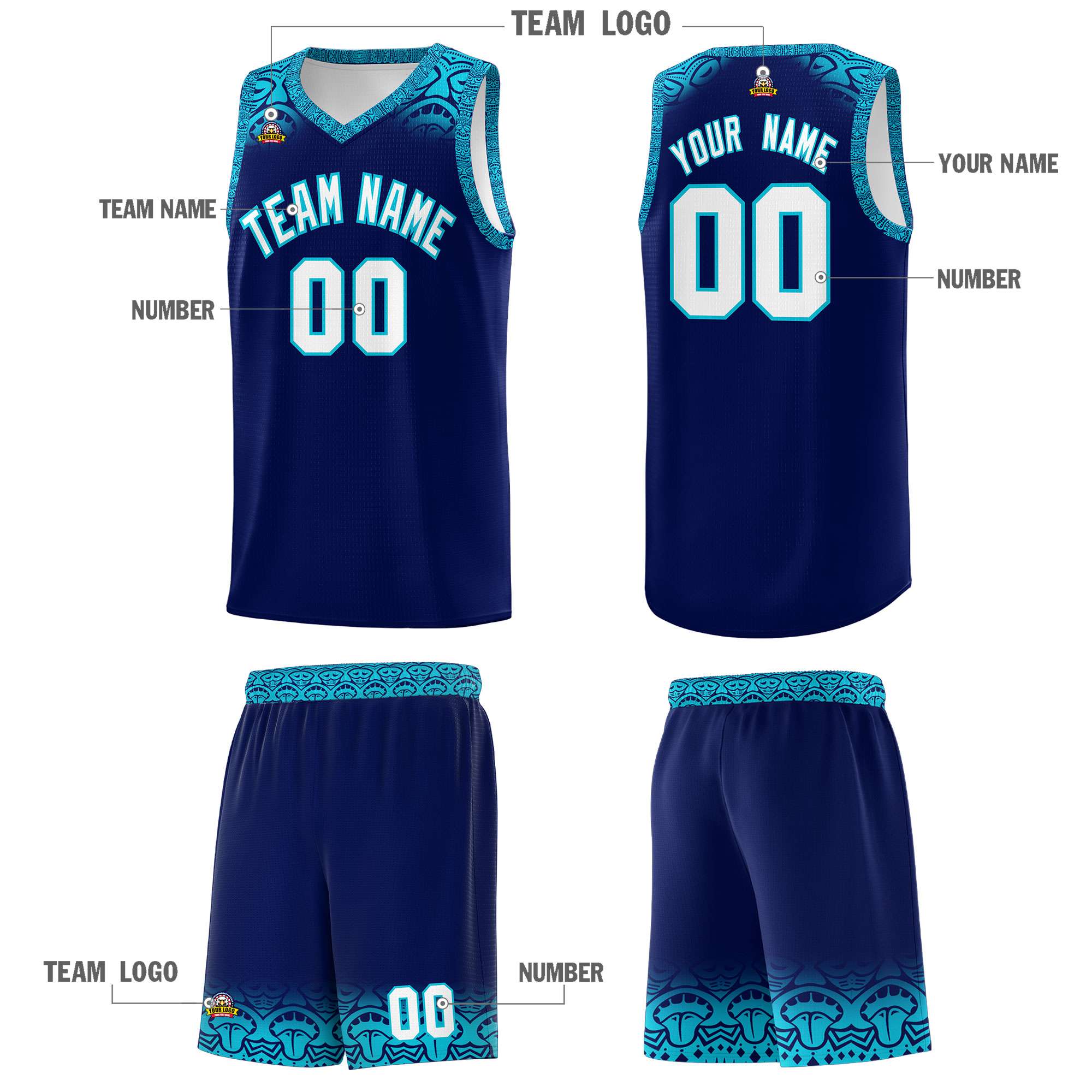 Custom Royal Sky Blue Personalized Indians Print Sets Sports Uniform Basketball Jersey