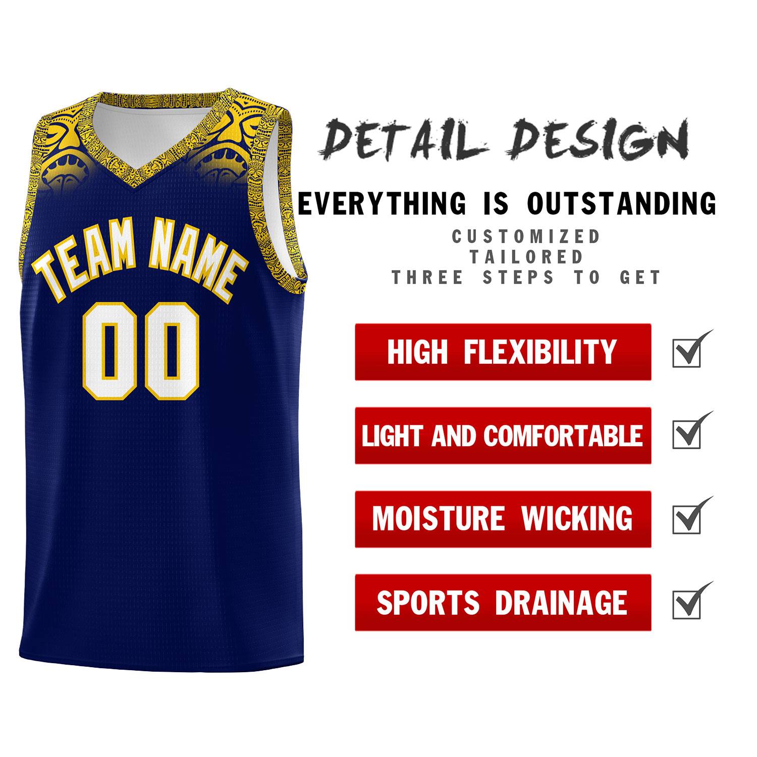 Custom Royal Gold Personalized Indians Print Sets Sports Uniform Basketball Jersey