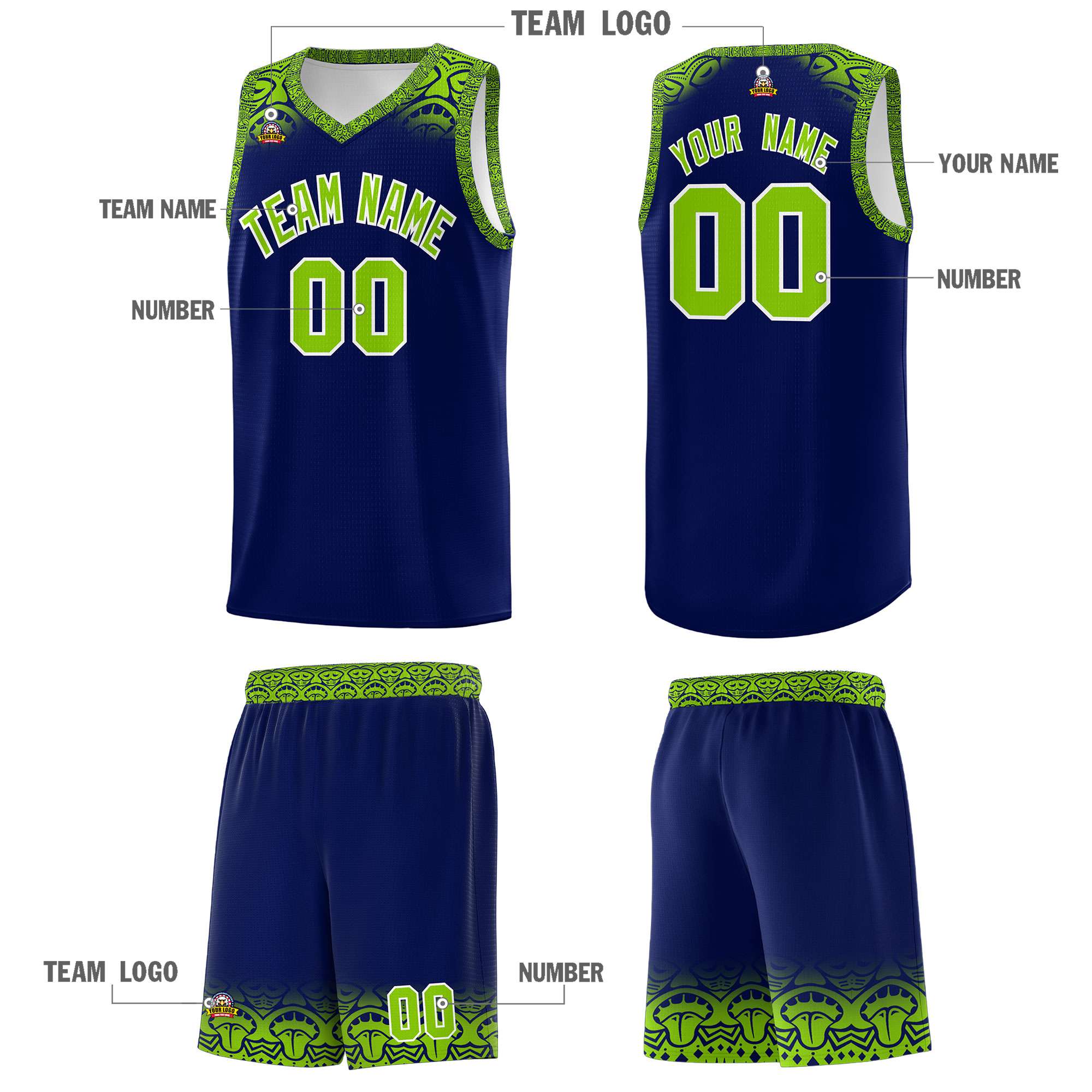 Custom Royal Neon Green Personalized Indians Print Sets Sports Uniform Basketball Jersey