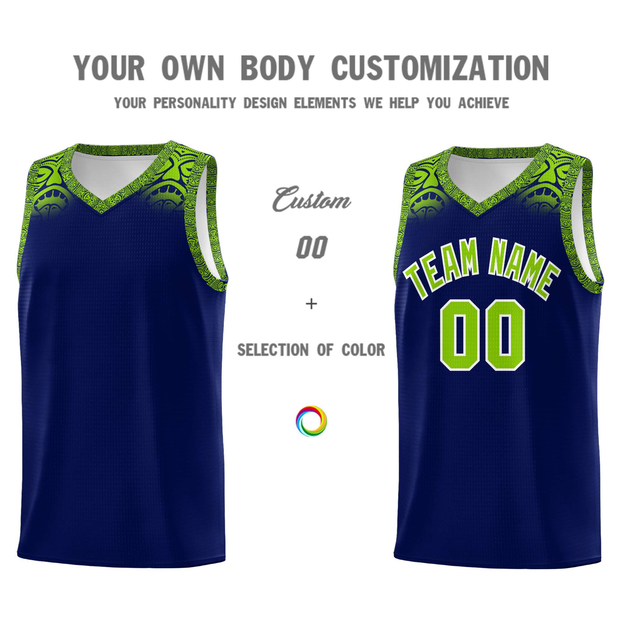 Custom Royal Neon Green Personalized Indians Print Sets Sports Uniform Basketball Jersey