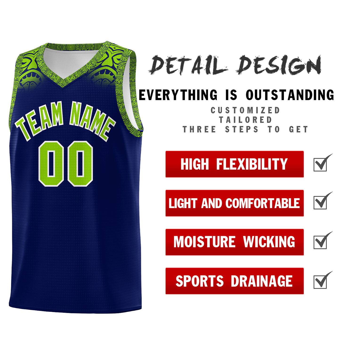 Custom Royal Neon Green Personalized Indians Print Sets Sports Uniform Basketball Jersey