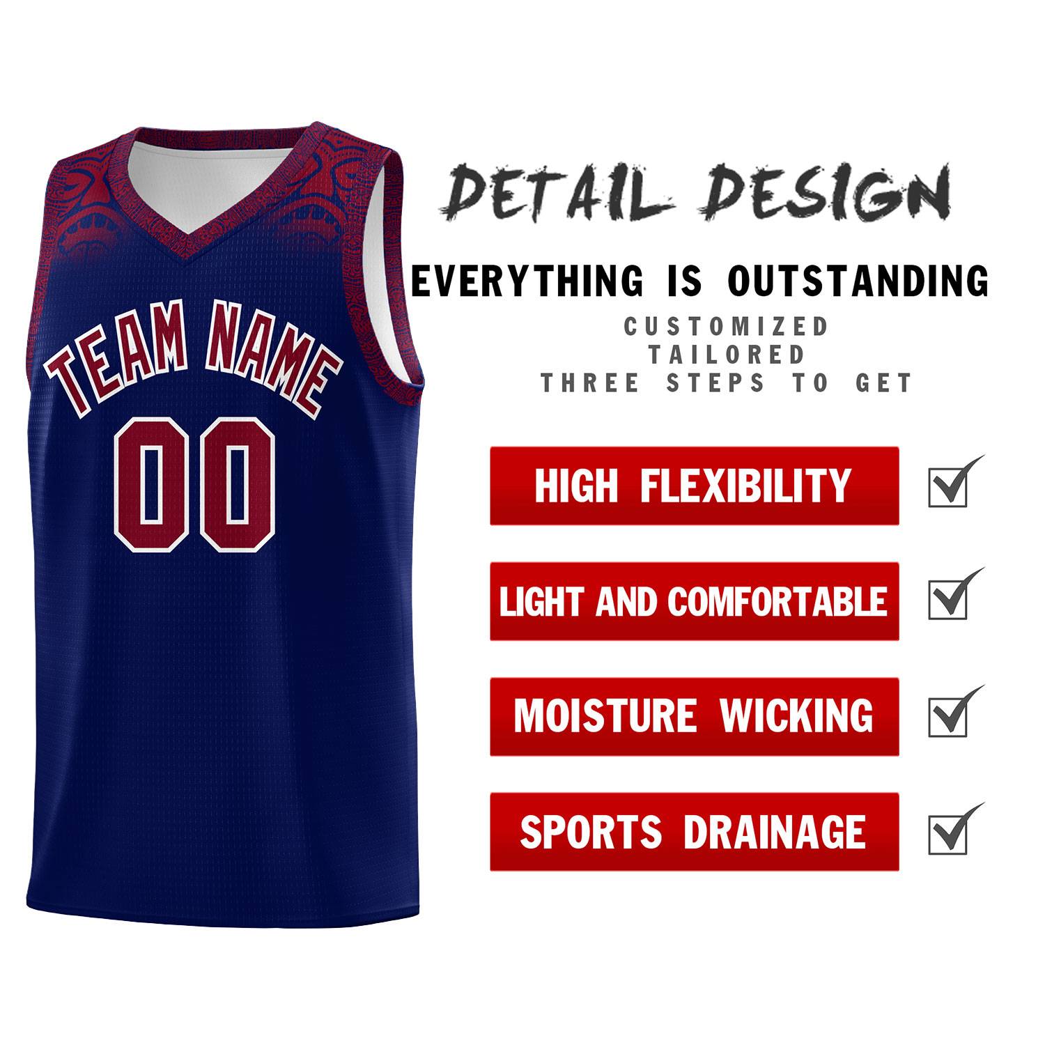 Custom Royal Crimson Personalized Indians Print Sets Sports Uniform Basketball Jersey