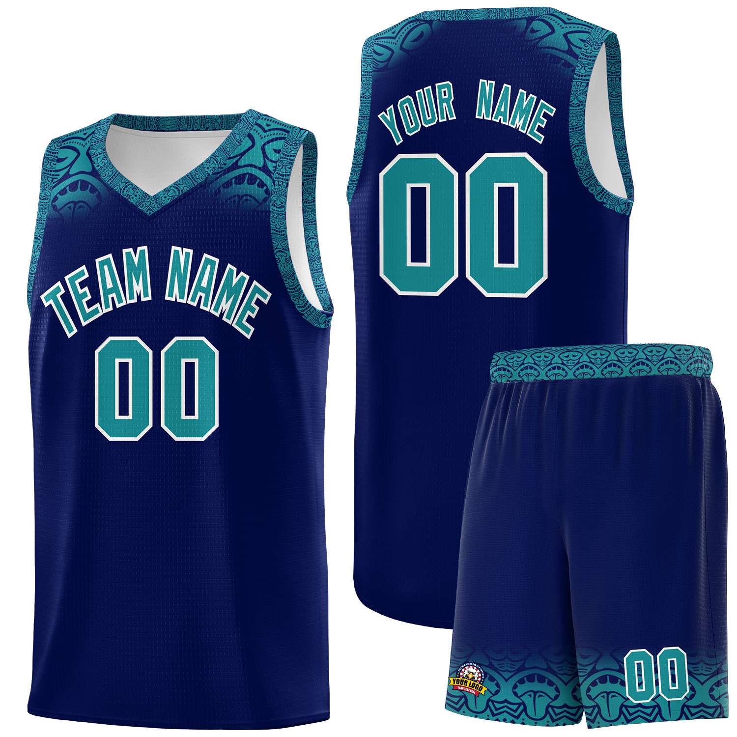 Custom Royal Aqua Personalized Indians Print Sets Sports Uniform Basketball Jersey