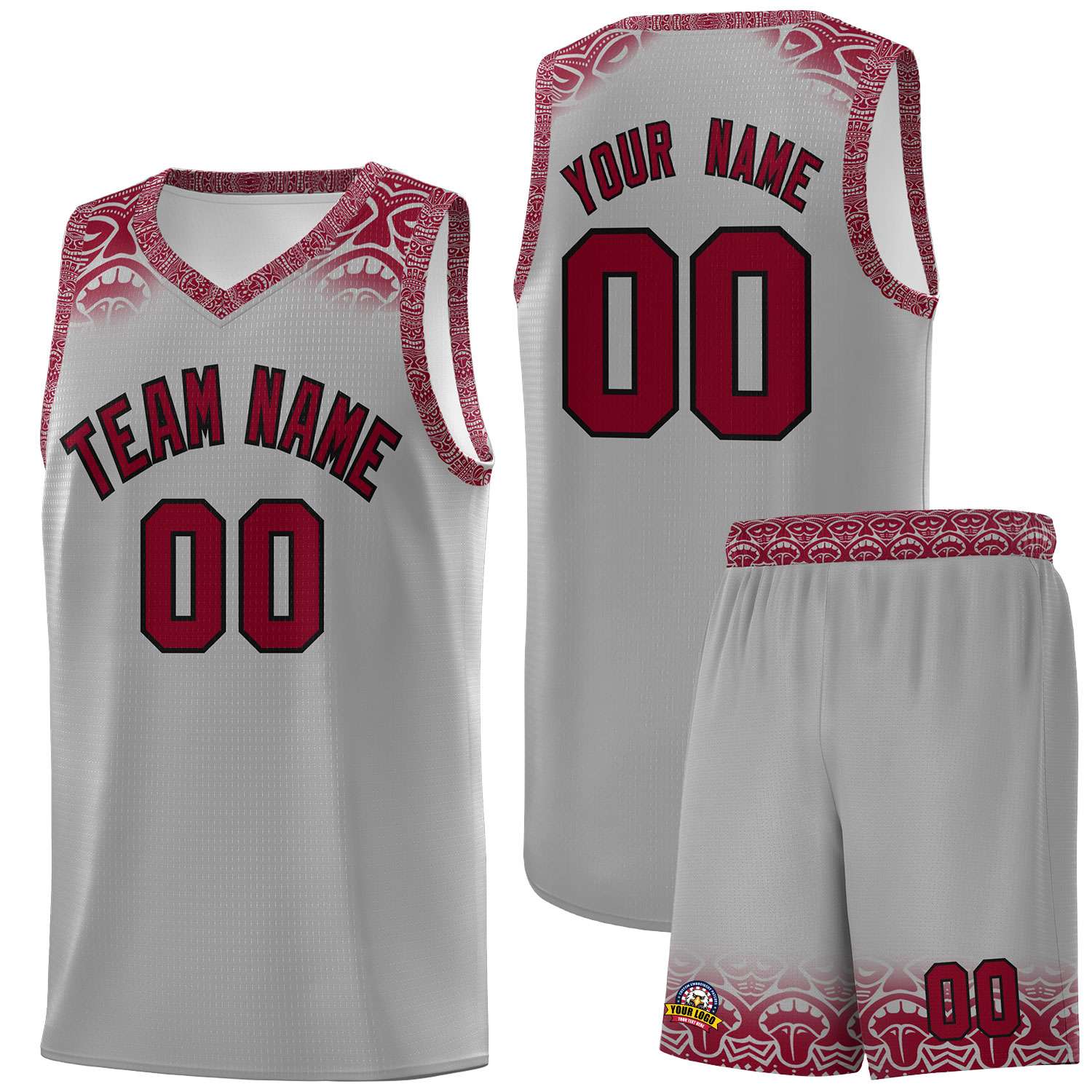 Custom Gray Crimson Personalized Indians Print Sets Sports Uniform Basketball Jersey