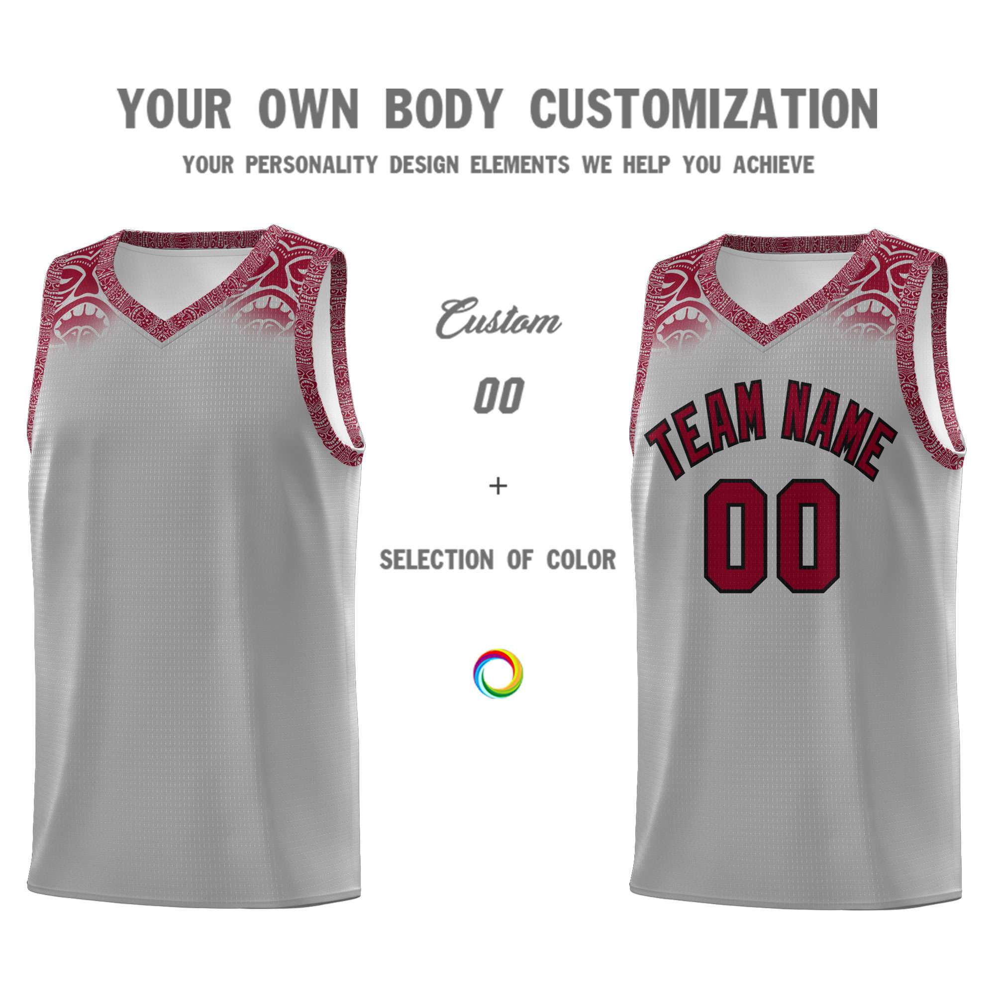 Custom Gray Crimson Personalized Indians Print Sets Sports Uniform Basketball Jersey