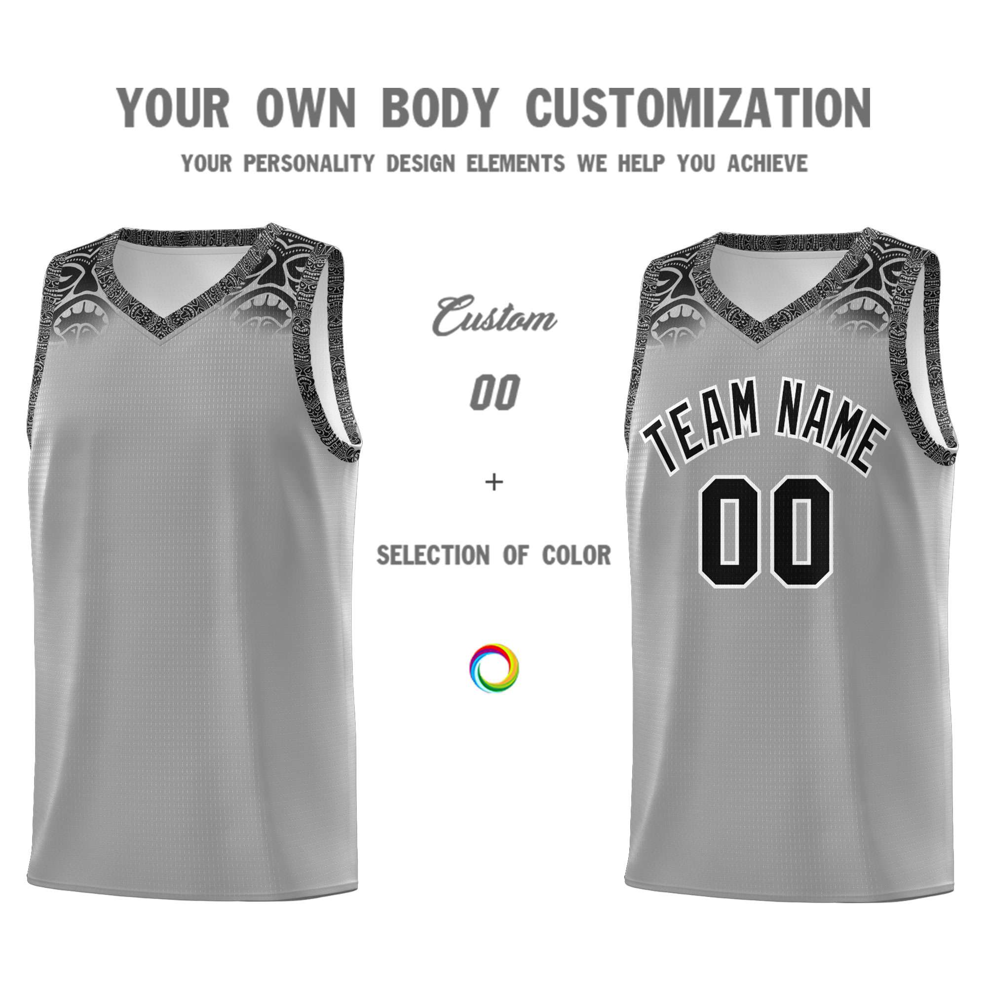 Custom Gray Black Personalized Indians Print Sets Sports Uniform Basketball Jersey