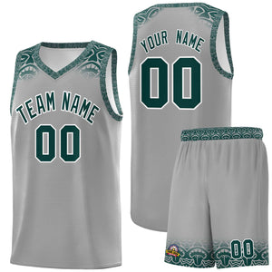 Custom Gray Midnight Green Personalized Indians Print Sets Sports Uniform Basketball Jersey