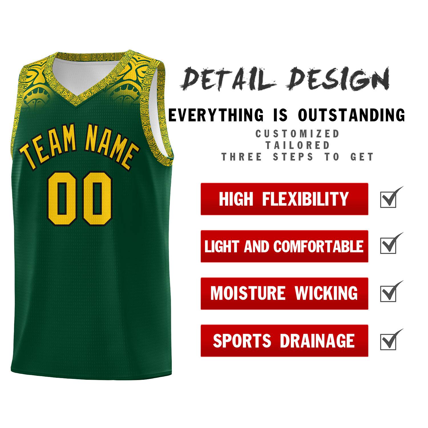 Custom Green Gold Personalized Indians Print Sets Sports Uniform Basketball Jersey