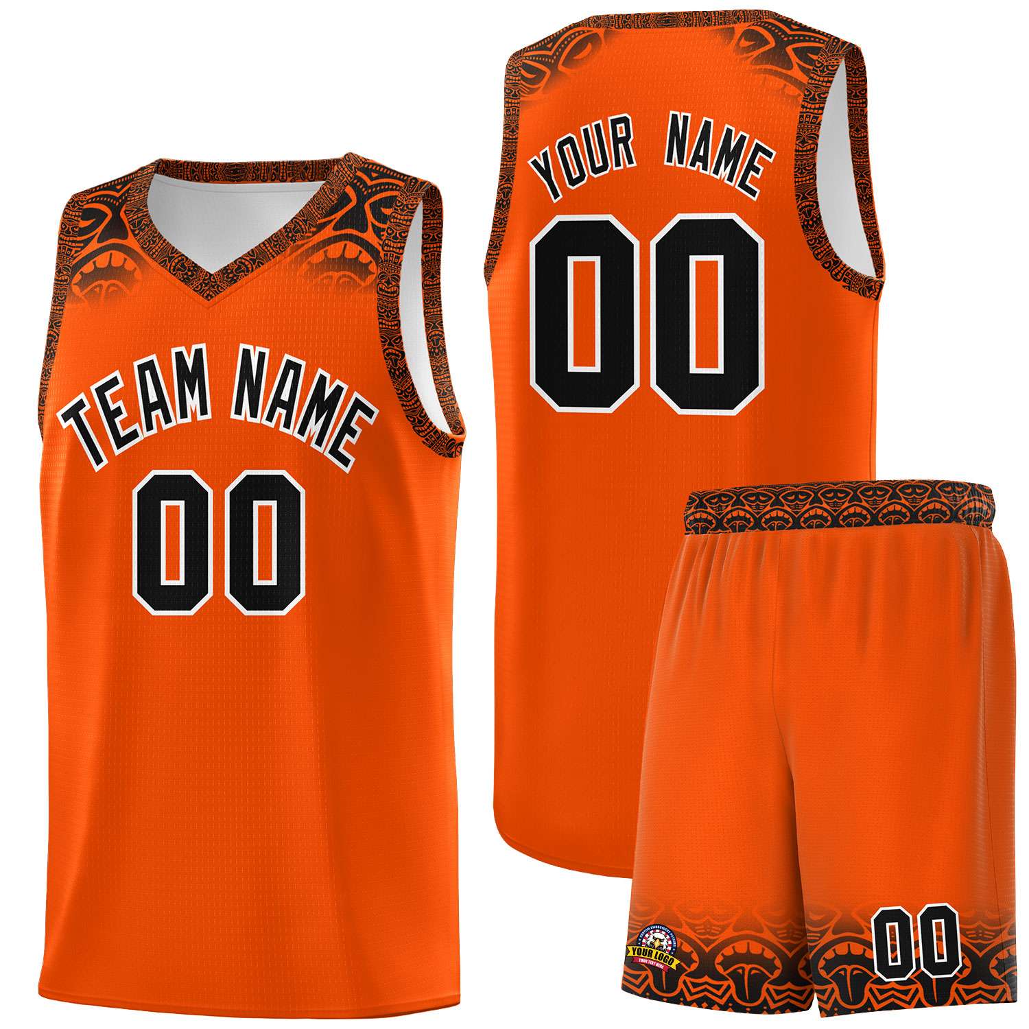 Custom Orange Black Personalized Indians Print Sets Sports Uniform Basketball Jersey