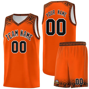 Custom Orange Black Personalized Indians Print Sets Sports Uniform Basketball Jersey