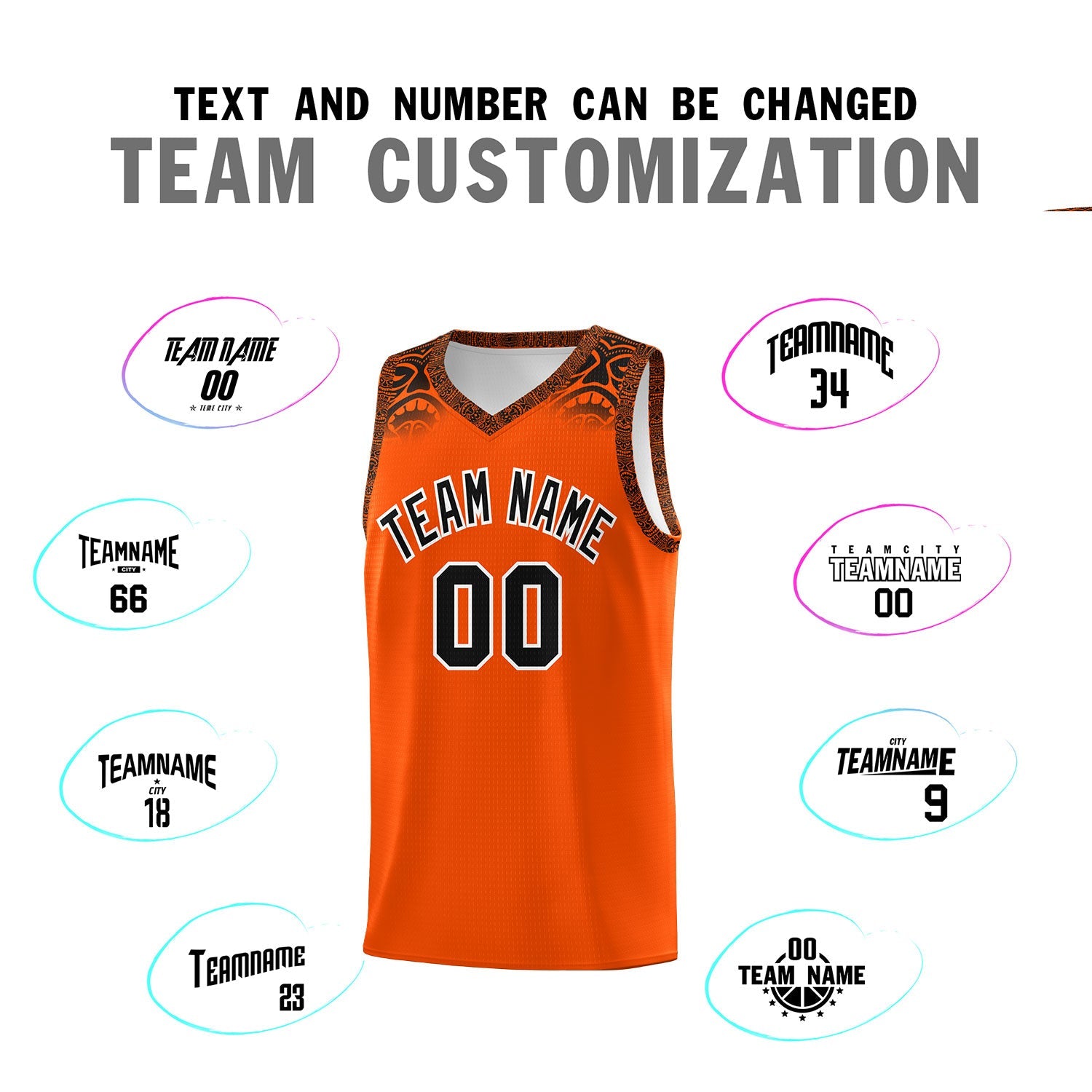 Custom Orange Black Personalized Indians Print Sets Sports Uniform Basketball Jersey