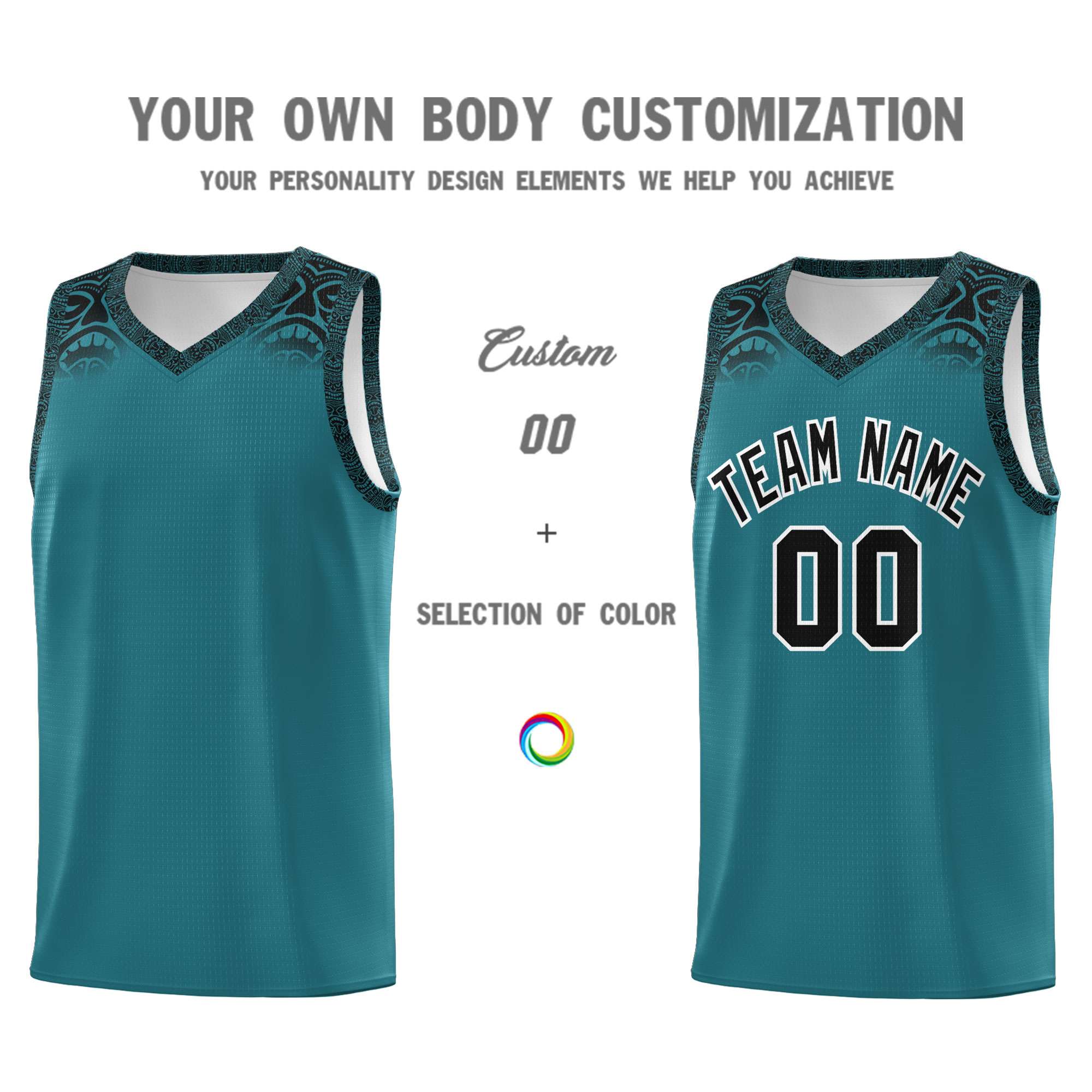 Custom Aqua Black Personalized Indians Print Sets Sports Uniform Basketball Jersey