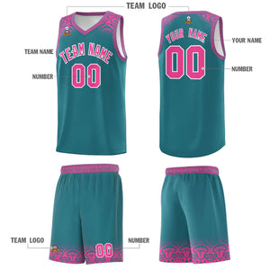 Custom Aqua Pink Personalized Indians Print Sets Sports Uniform Basketball Jersey