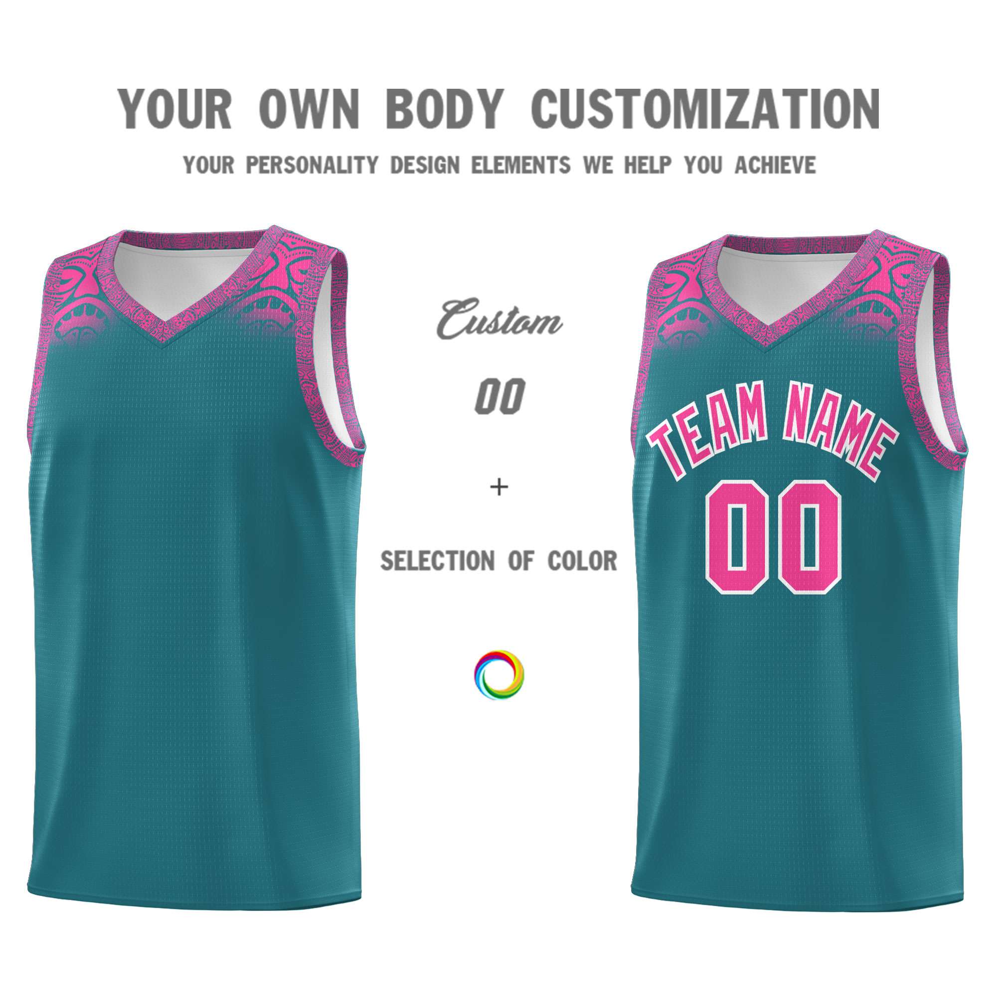 Custom Aqua Pink Personalized Indians Print Sets Sports Uniform Basketball Jersey