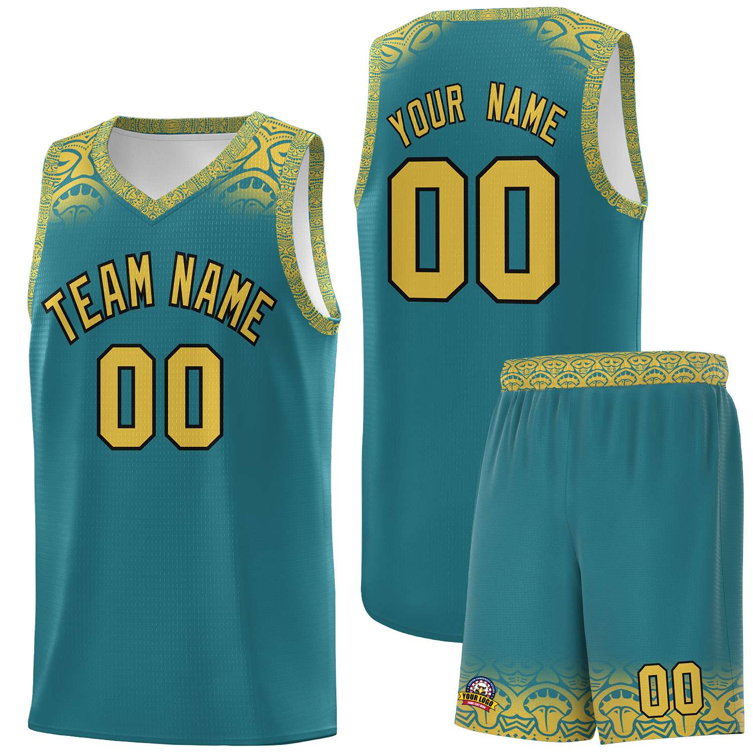 Custom Aqua Yellow Personalized Indians Print Sets Sports Uniform Basketball Jersey